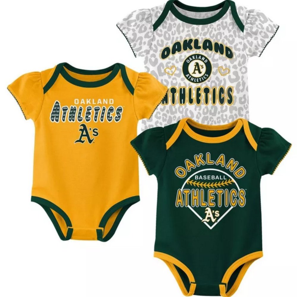 MLB Oakland Athletics Baby Girls' 3pk Bodysuits - 12M
